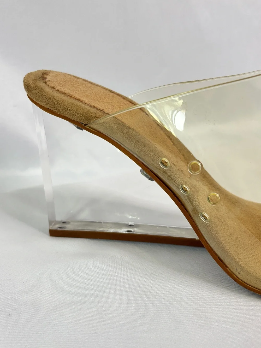 Jeffrey Campbell Clear Sculptural Wedge Slide Sandals‎ with Nude Footbed
